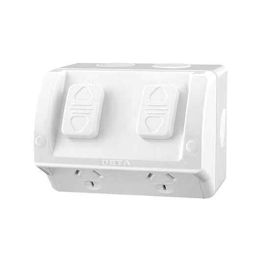 Deta Rhodium Plated Outdoor Double Outlet Powerpoint - 250V - 10 Amp
