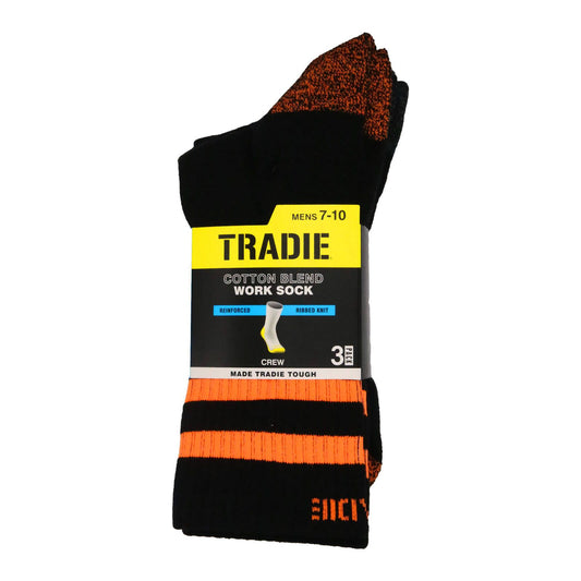Tradie Men's Fluro Ribbed Cotton Crew Socks - Size 7-10 - 3 Pack
