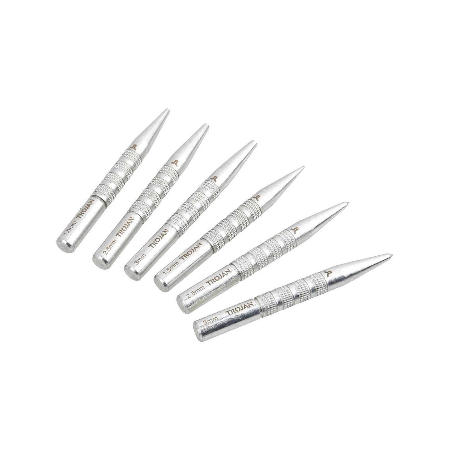 Trojan Centre and Nail Punch Set - 1.5,2.5,3mm - 6 Piece