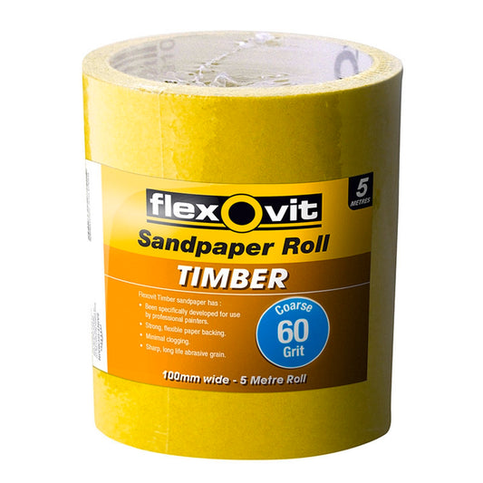 Flexovit Timber Sandpaper Roll - 115mm x 5m - 60 Grit