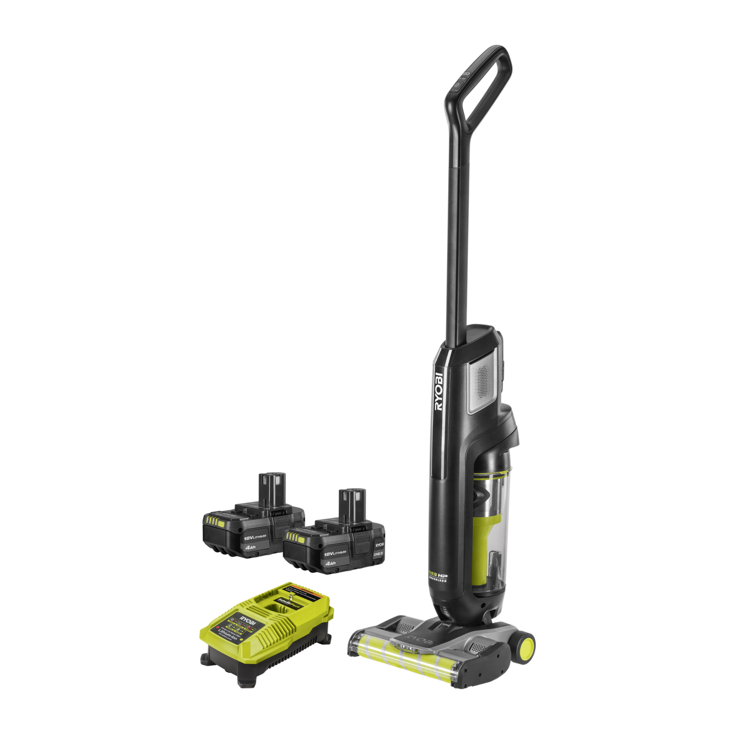 Ryobi ONE+ HP Brushless Upright Vacuum Kit - 2 x 4.0Ah - 1L - Black