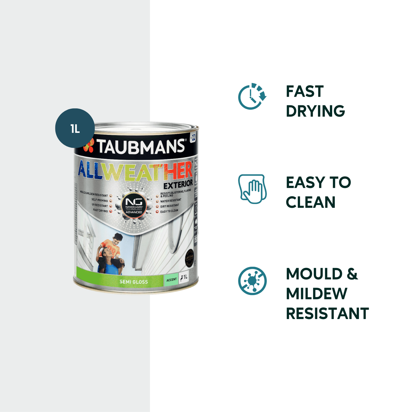 Taubmans All Weather Exterior Paint - 1L - Accent - Semi Gloss