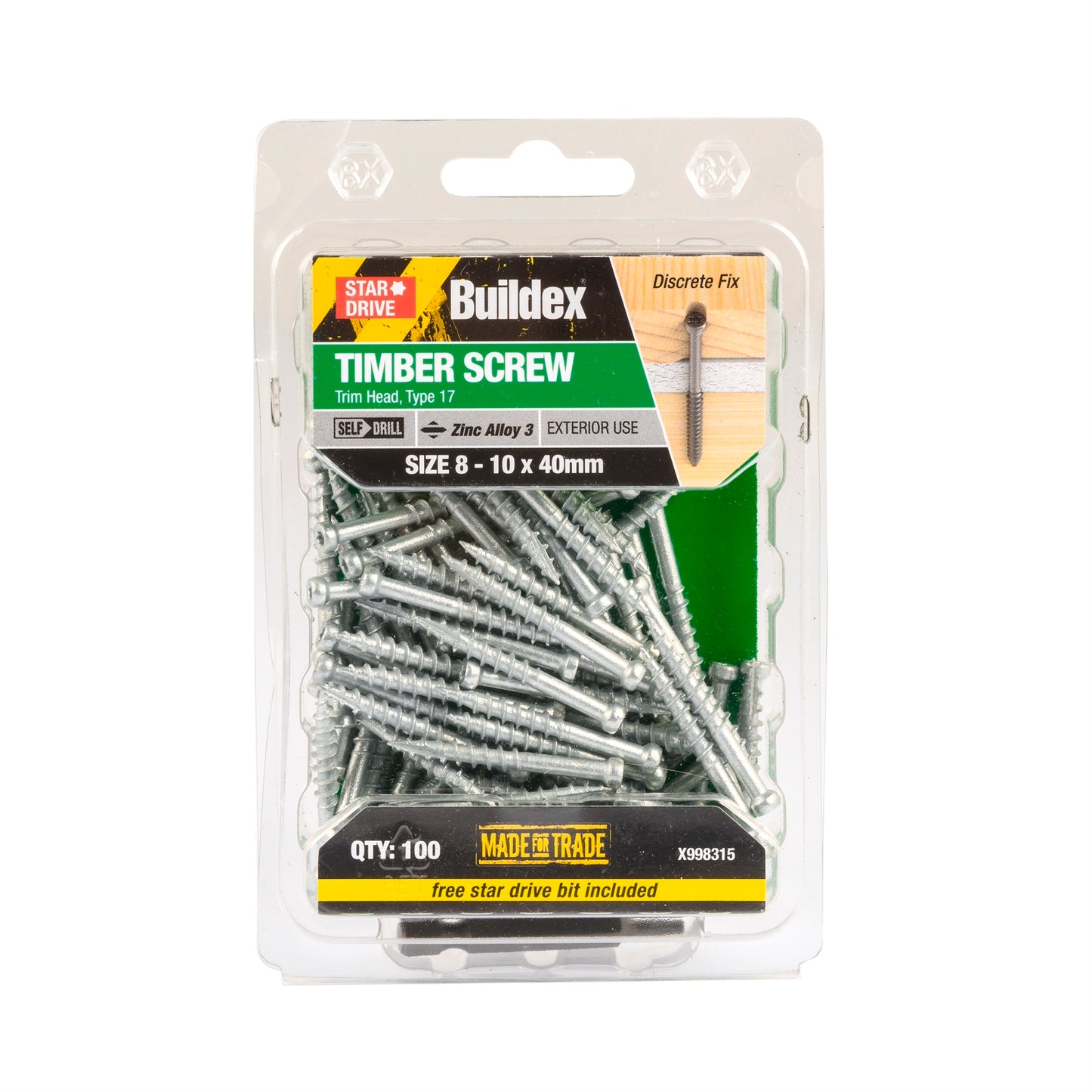 Buildex Trim Head Timber Screw - 8 x 40mm - 100 Pack