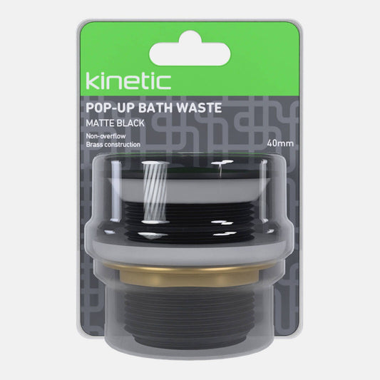 Kinetic 40mm Matte Black Non Overflow Pop Up Bath Waste