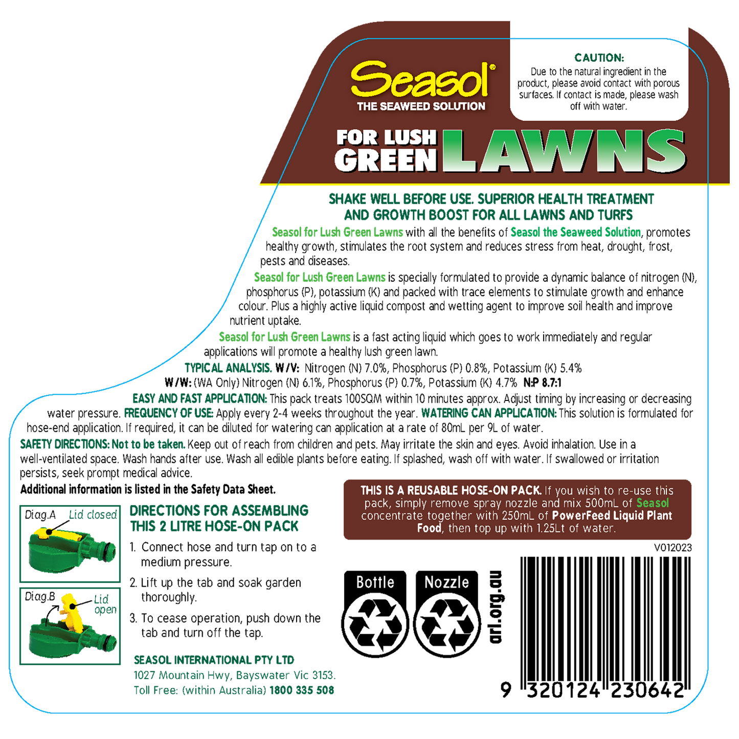 Seasol Lawn Fertiliser - 2 x 2L
