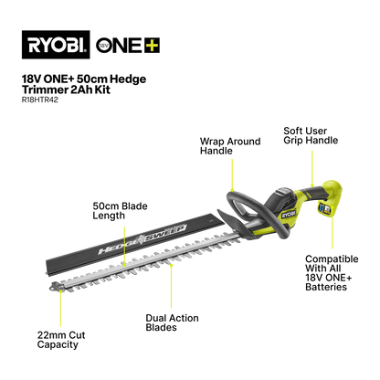 Ryobi Hedge Trimmer - 50cm - 2.0Ah Kit - 18V ONE+