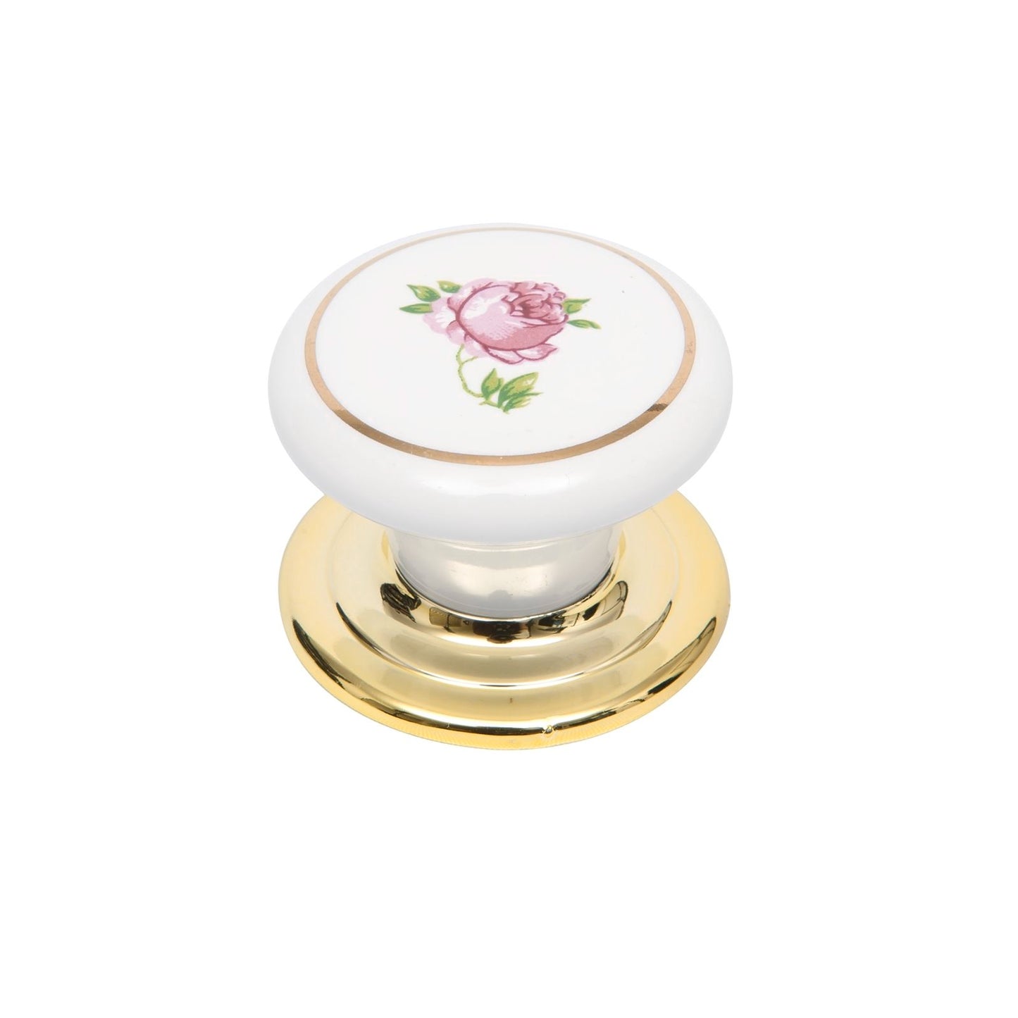 Prestige Ceramic Knob - 38mm - White Pink Flower