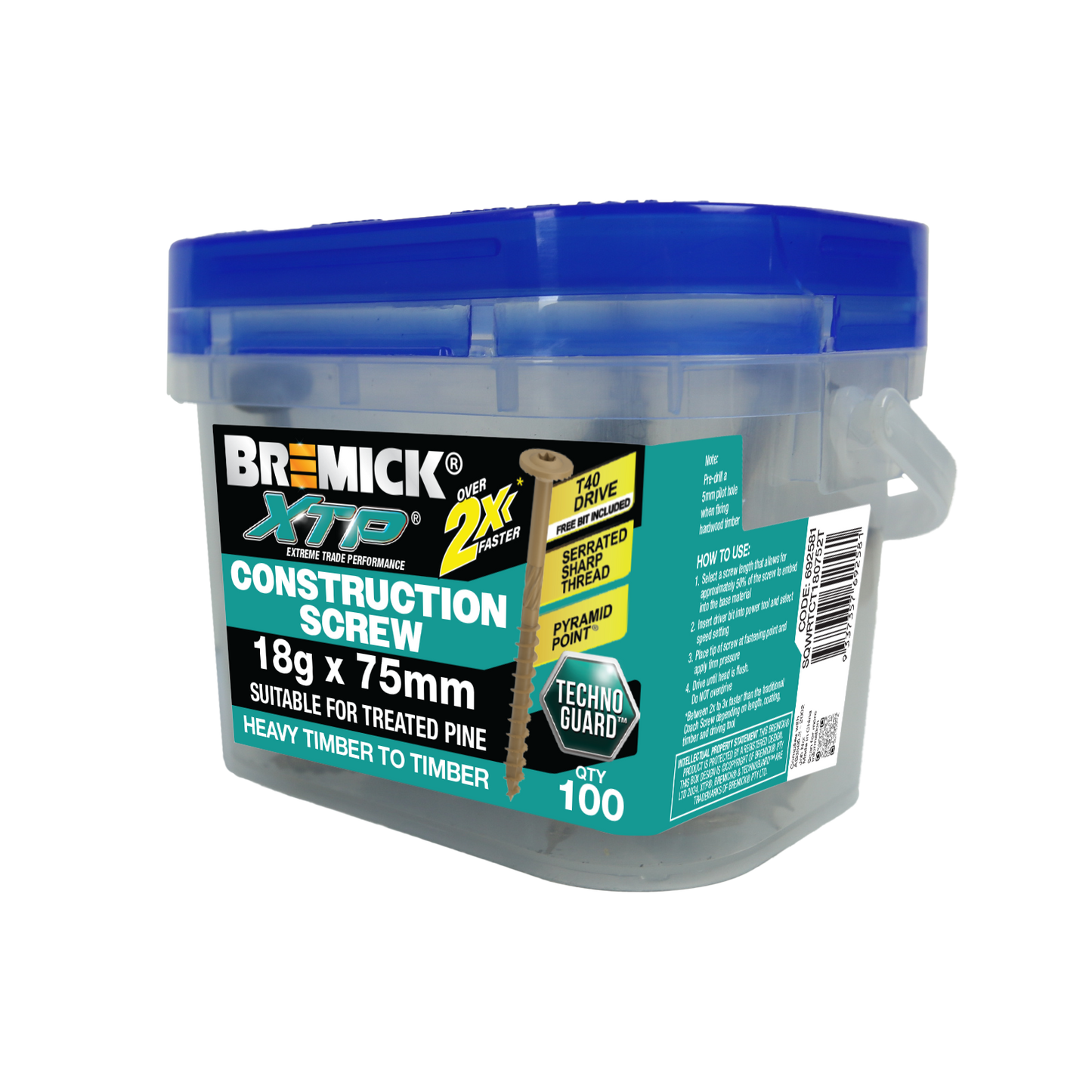 Bremick Xtp Construction Screw - 18g x 75mm - TechnoGuard Tan - 100 Pack