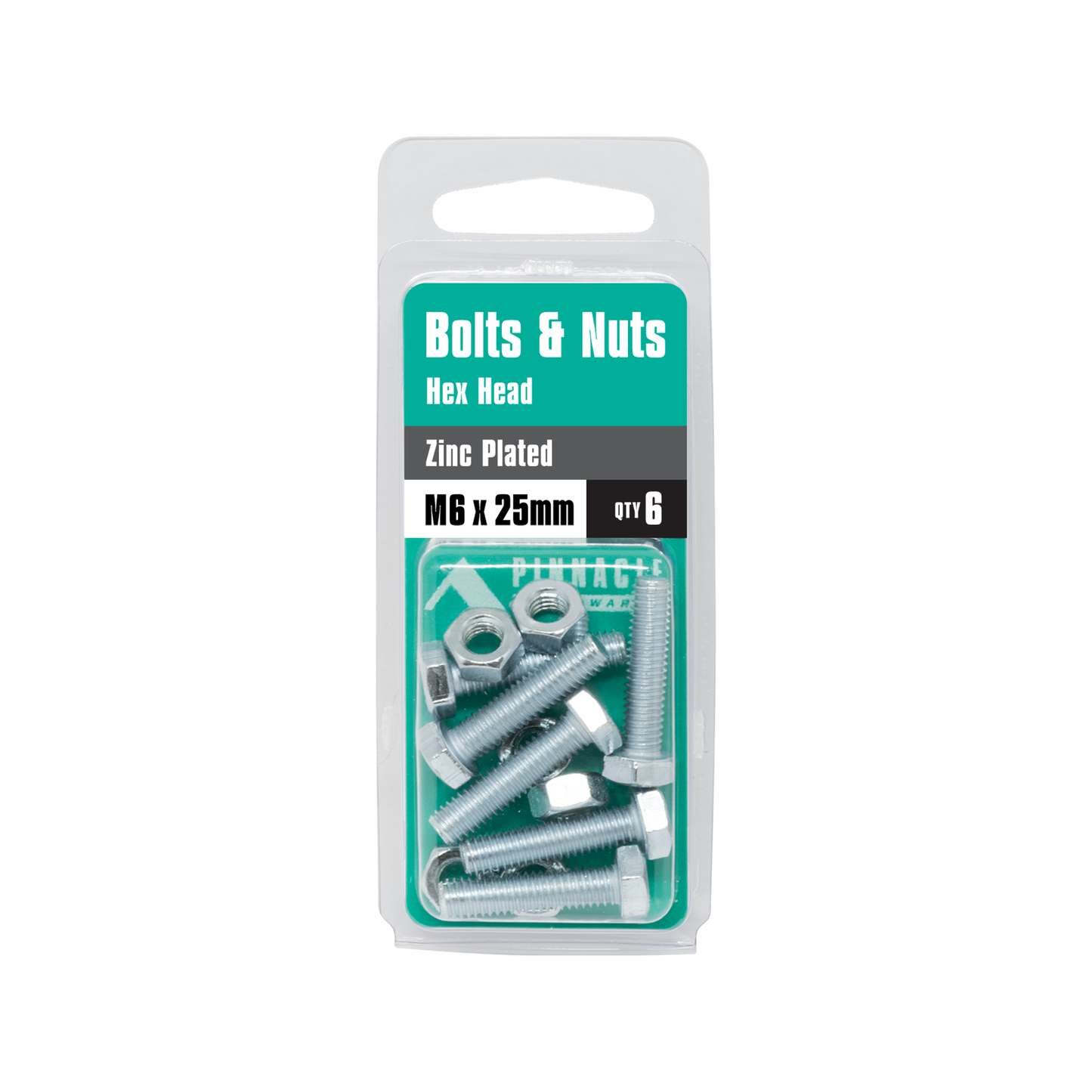 Pinnacle Hex Head Bolts and Nuts - M6 x 25mm - 6 Pack