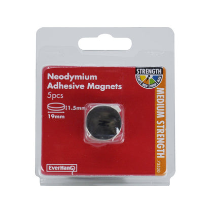 Everhang Rare Earth Self Adhesive Disc Magnet 19mm Neodymium 5 Pack