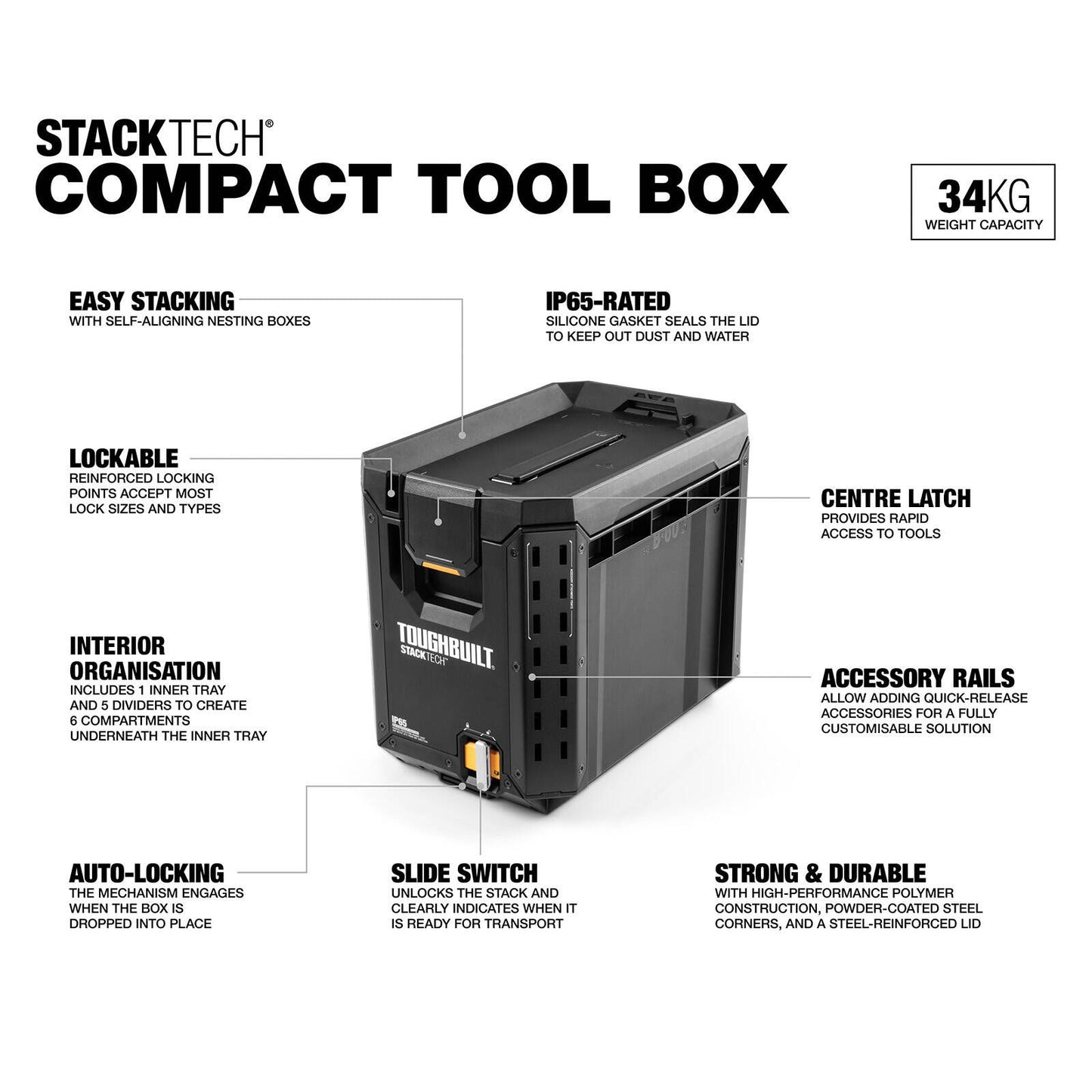 Toughbuilt Stacktech Compact Tool Box - 410 x 345 x 265mm