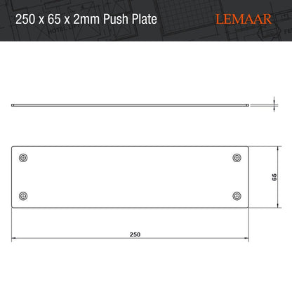 Lemaar Push Plate 250x65x2mm Satin Stainless Steel DDA Compliant