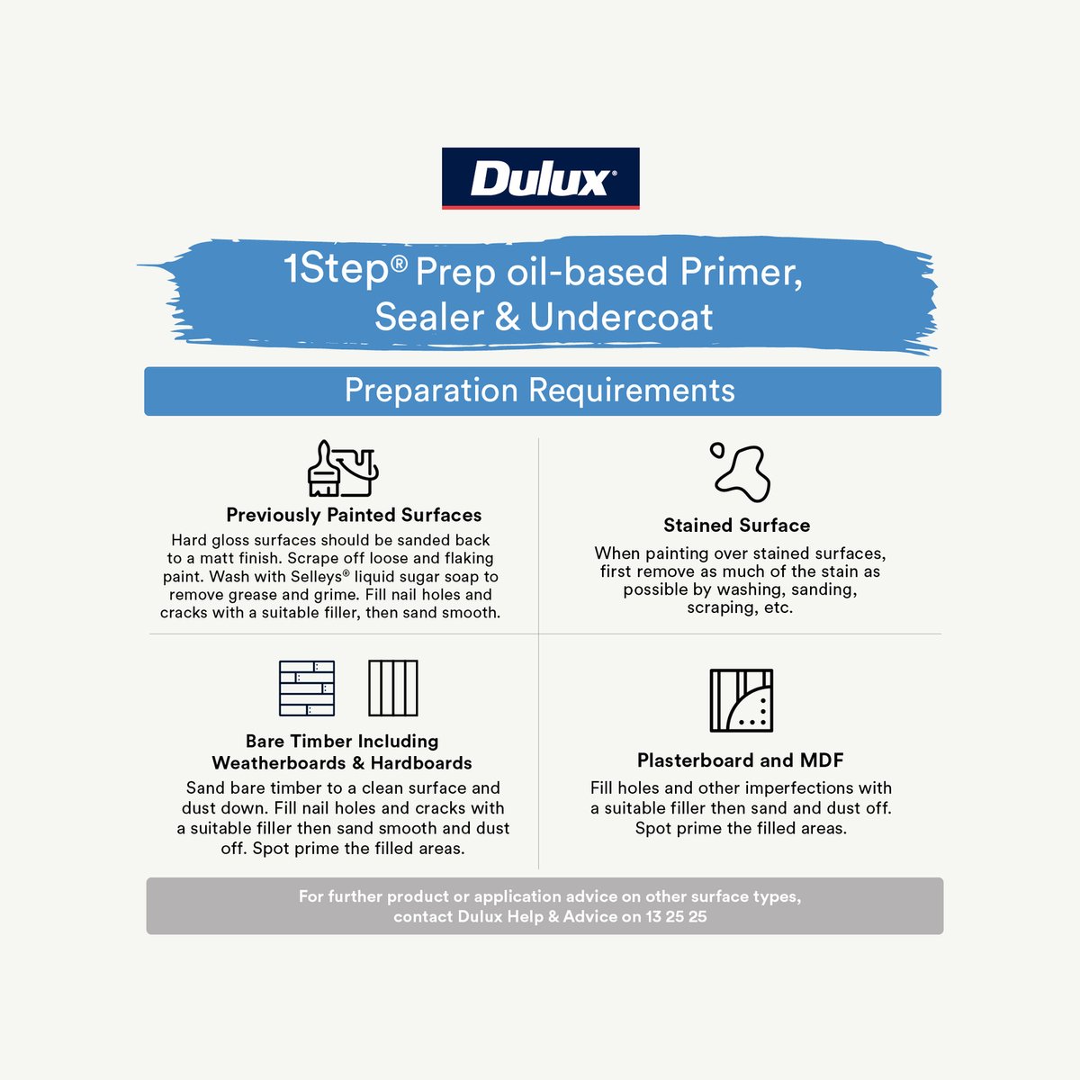 Dulux White Prepcoat 1L Oil Based Primer Sealer Fast Drying