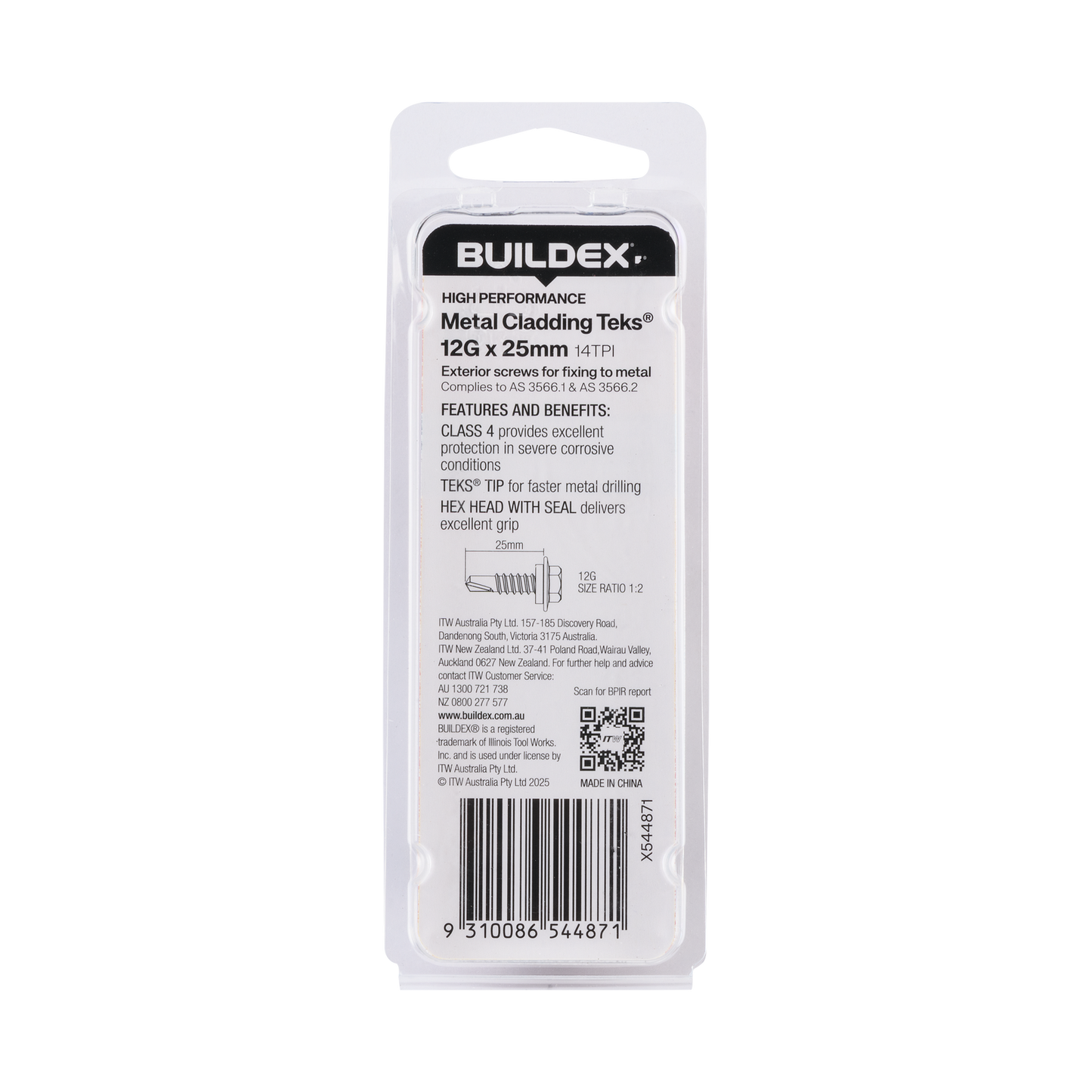 Buildex Cladding Fencing Teks Screws - 12g x 25mm - 10 Pack