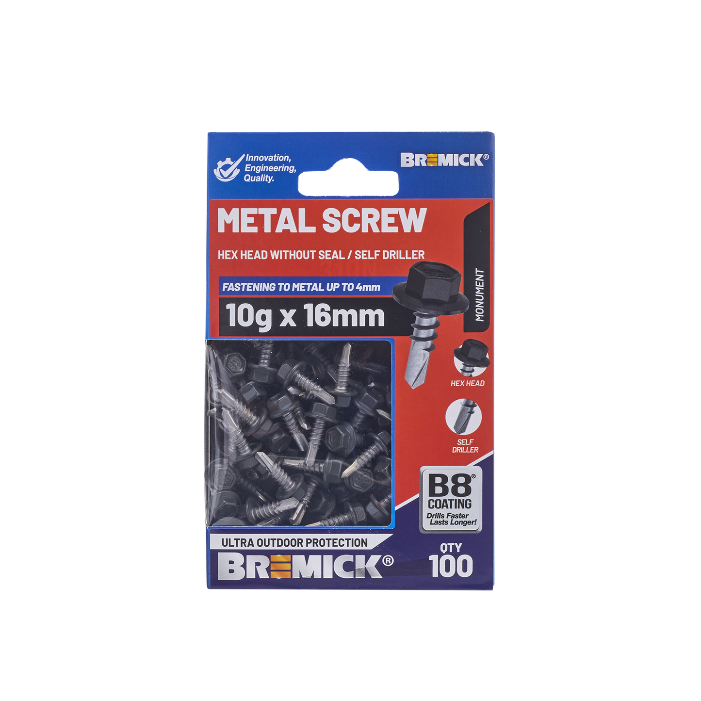 Bremick MO Metal Hex Screw - 10g x 16mm - 100 Pack