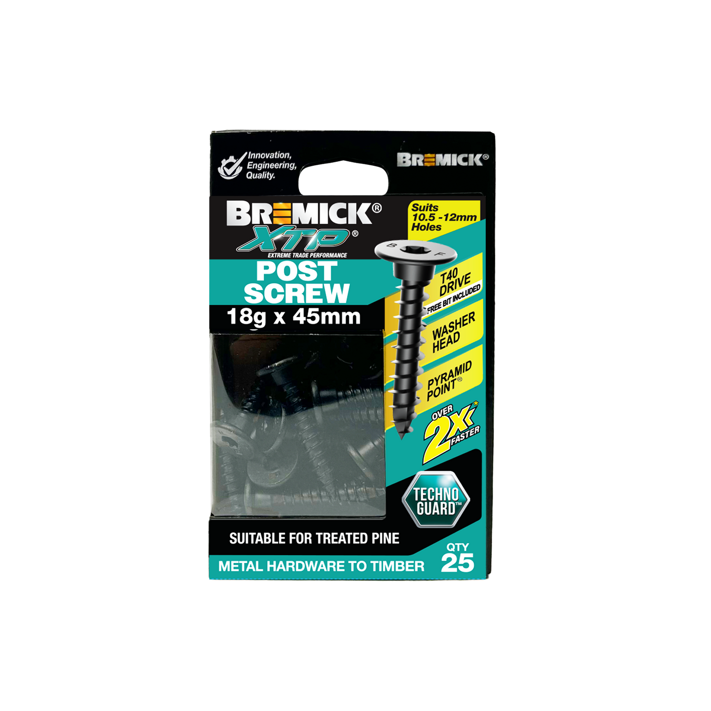 Bremick XTP Post Screw - 18g x 45mm - Technoguard Black - 25 Pack
