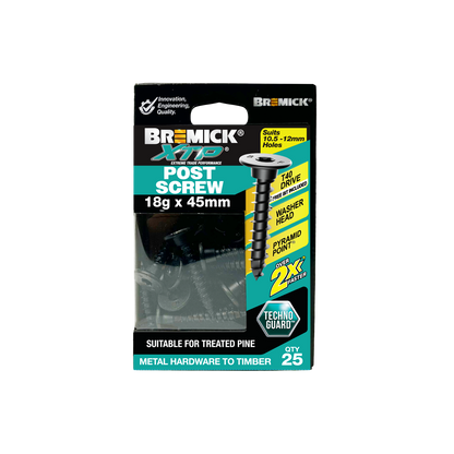 Bremick XTP Post Screw - 18g x 45mm - Technoguard Black - 25 Pack
