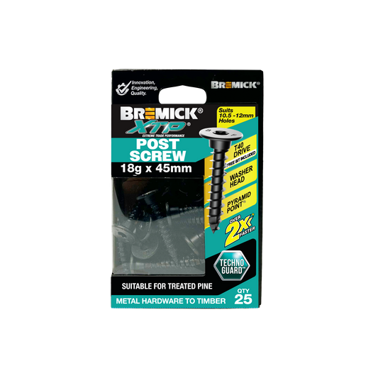 Bremick XTP Post Screw 18g x 45mm Technoguard Black  T40 - 25 Pack