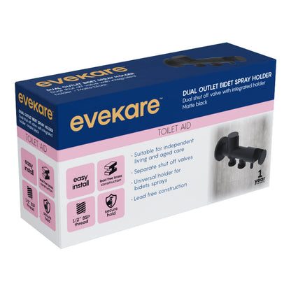 Evekare Dual Outlet Bidet Spray Holder & Shut Off Valve - Matte Black