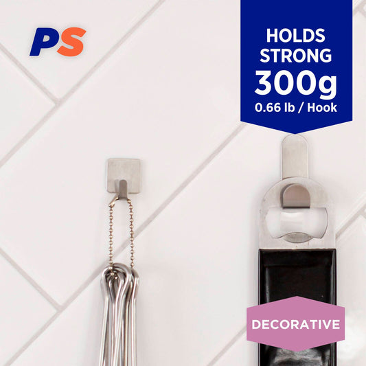 Permastik Mini Stainless Square Hooks Holds 300g 9 Pack