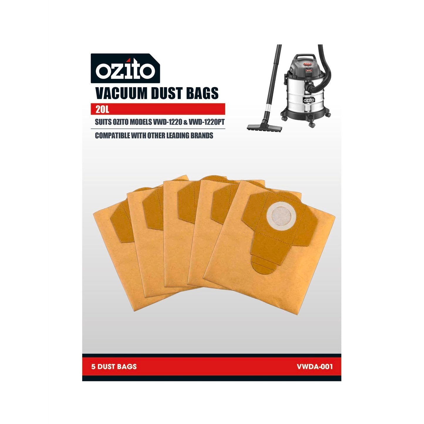 Ozito Vacuum Dust Bags - 20L - 5 Pack
