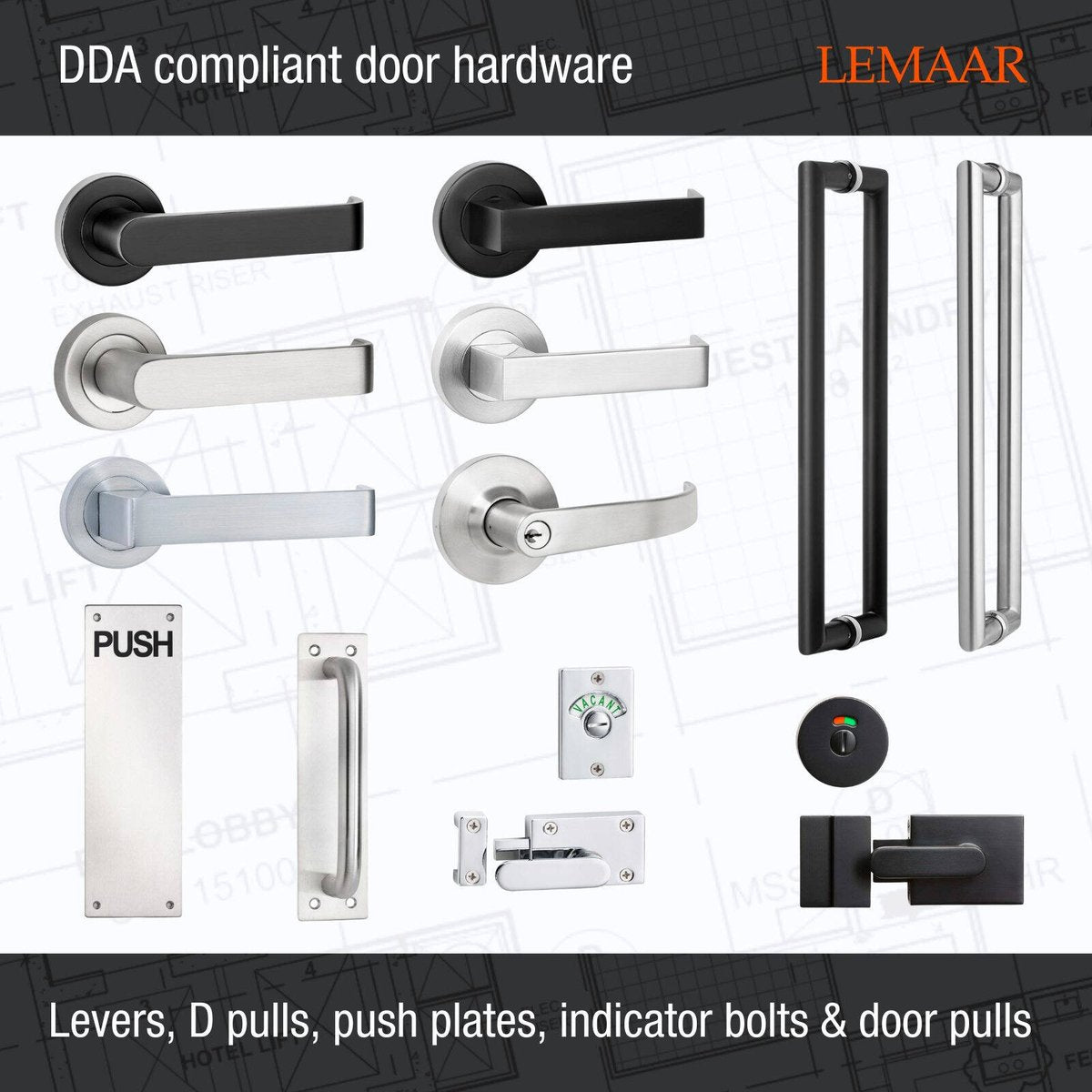Lemaar Push Plate 250x65x2mm Satin Stainless Steel DDA Compliant