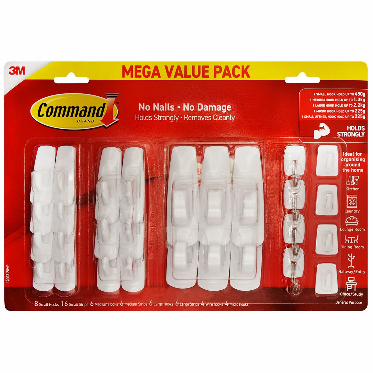 3M Command 28 Hooks Value Pack Damage-Free White Plastic 7100379891