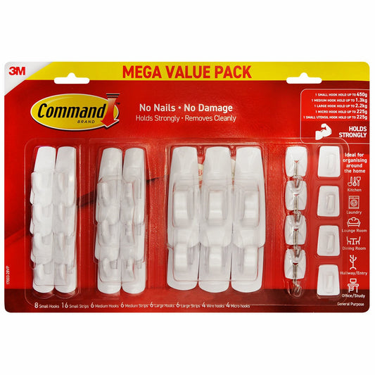 3M Command 28 Hooks Value Pack Damage-Free White Plastic 7100379891