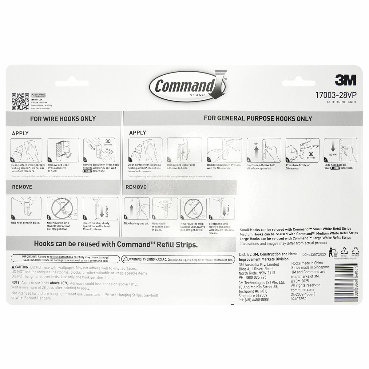 3M Command 28 Hooks Value Pack Damage-Free White Plastic 7100379891