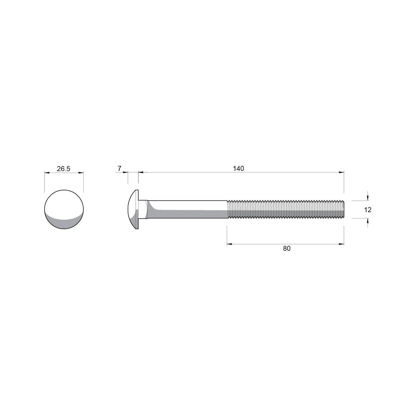 Zenith Hot Dip Galvanised Cup Head Bolts & Nuts - M12 x 140mm