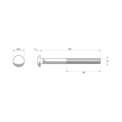 Zenith Hot Dip Galvanised Cup Head Bolts & Nuts - M12 x 140mm