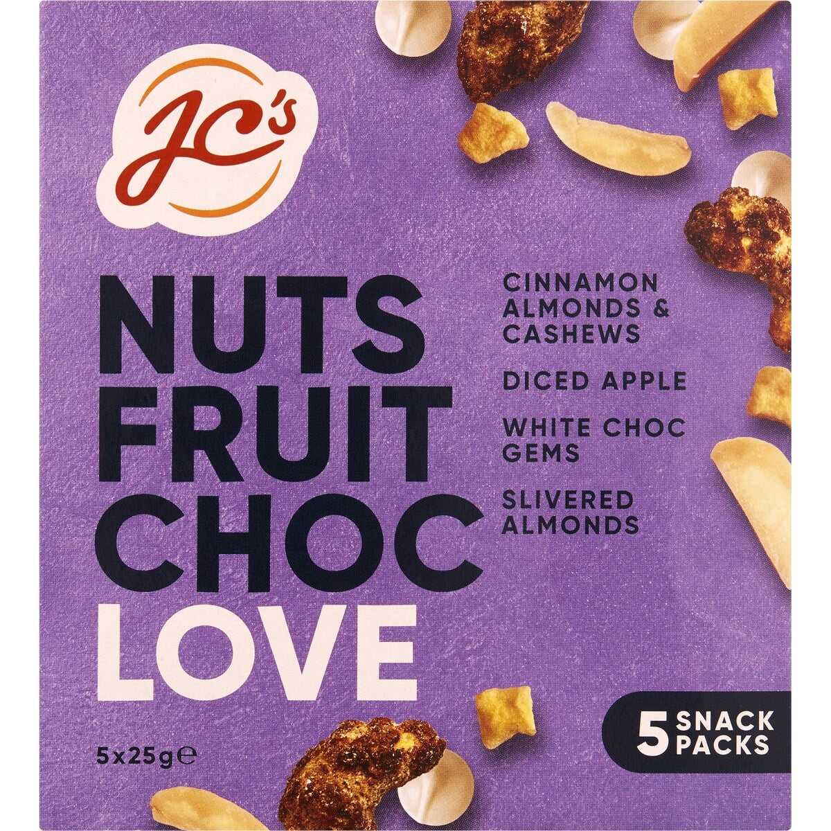 Jc's Nuts Fruit Choc Love Cinnamon Almonds & Cashews 25g X 5 Pack
