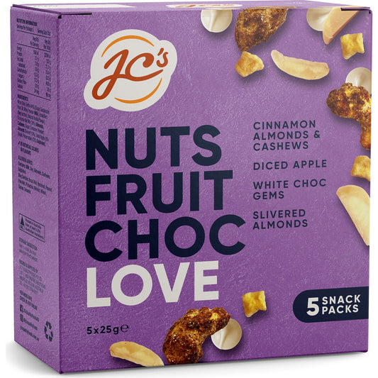 Jc's Nuts Fruit Choc Love Cinnamon Almonds & Cashews 25g X 5 Pack