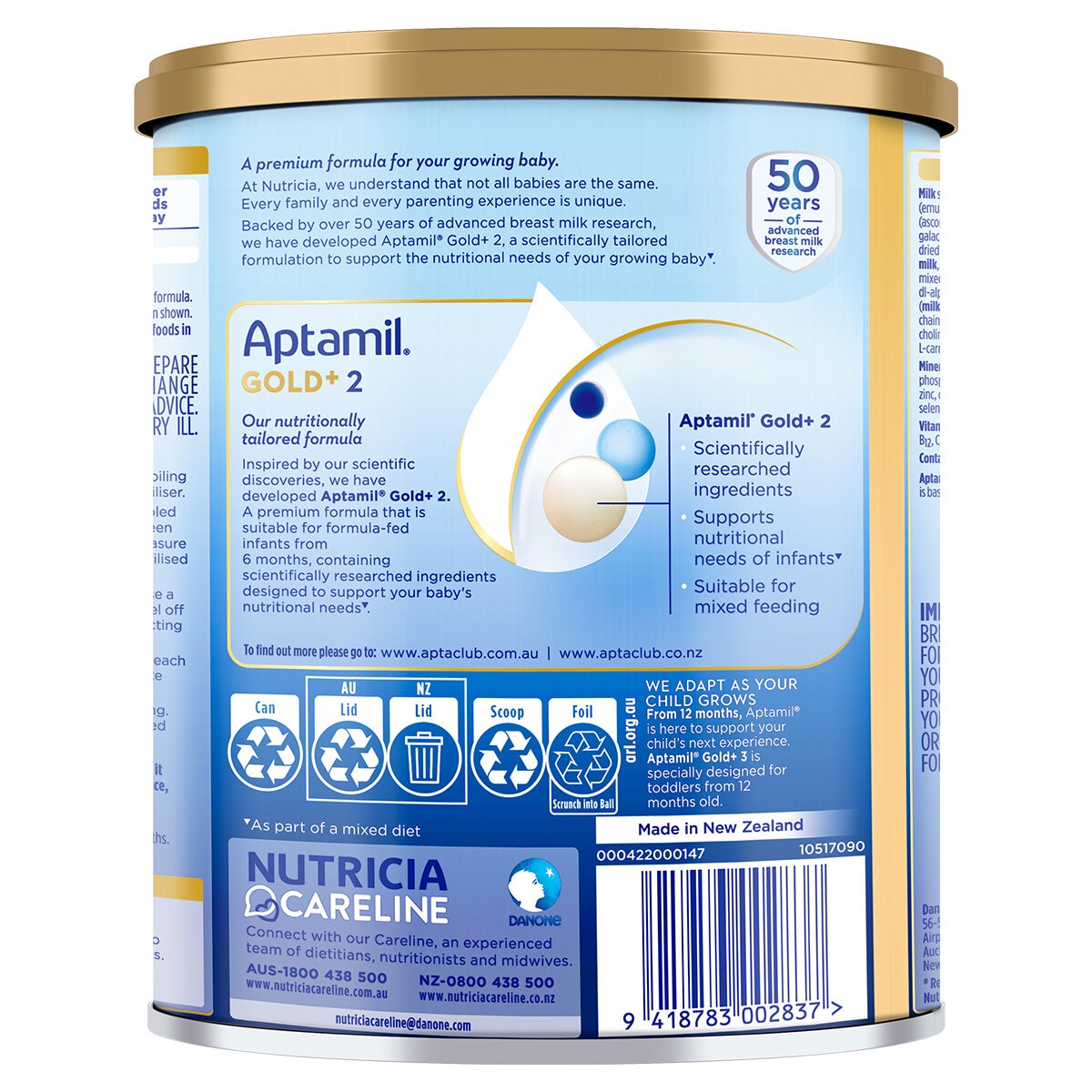 Aptamil Gold+ Stage 2 Infant Formula 6-12 Months 3 x 900g