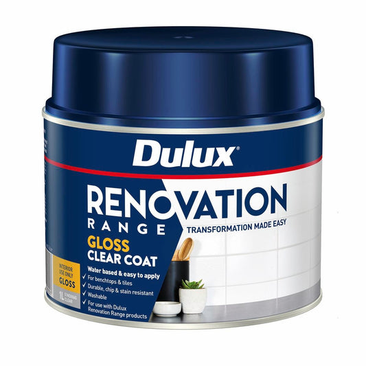 Dulux Clear Gloss Renovation Range Top Coat 1L - Water-Based - 1.12kg