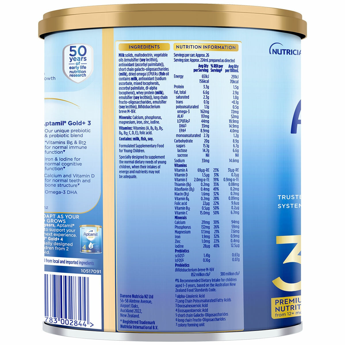 Aptamil Gold+ Stage 3 Toddler Formula 1 Year+ Gentle 3 x 900g