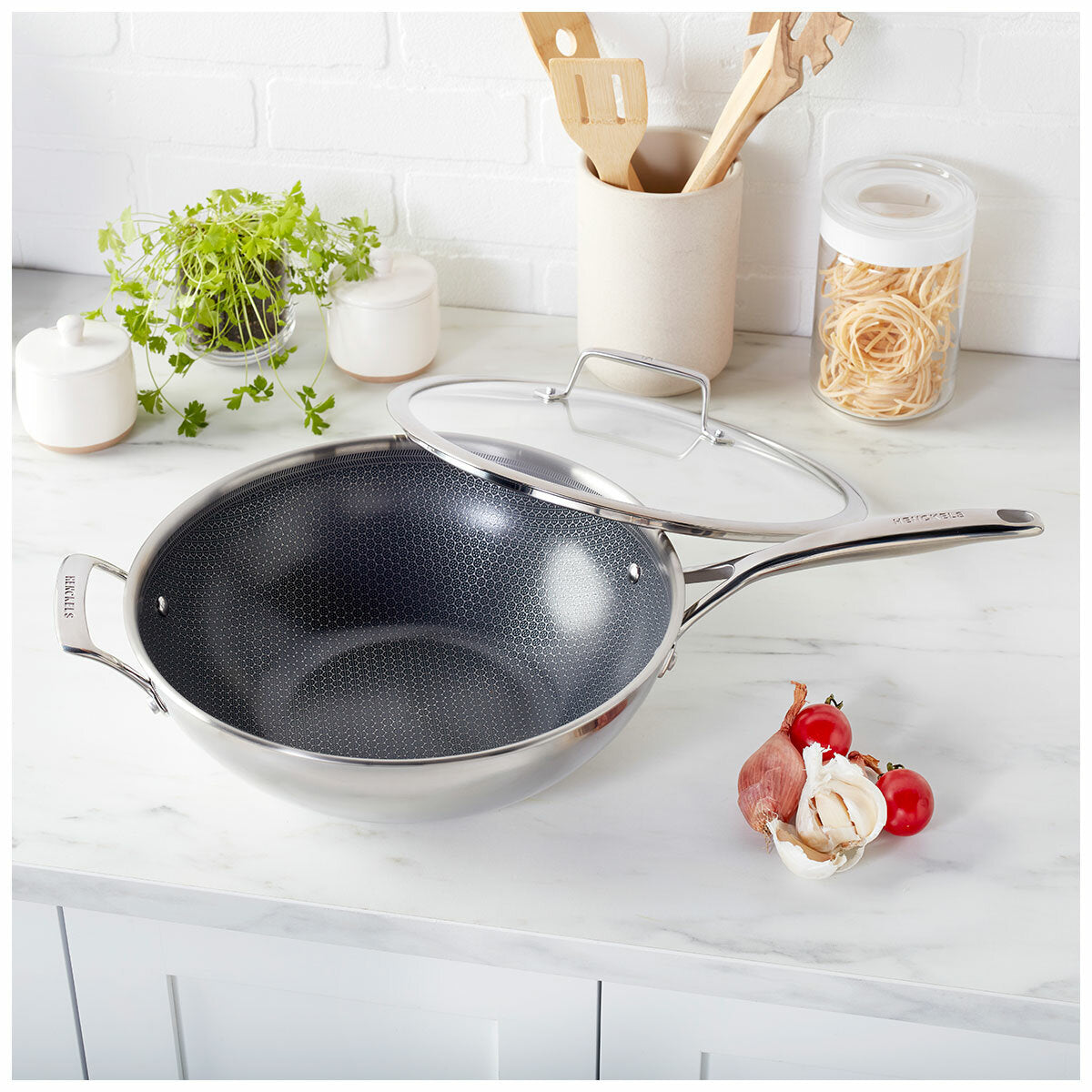 Henckels Paradigm Non-Stick Wok with Lid Tri-Ply Stainless 30cm