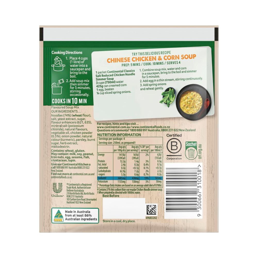 Continental Chicken Noodle Salt Reduced Soup Serves 4 - 40g