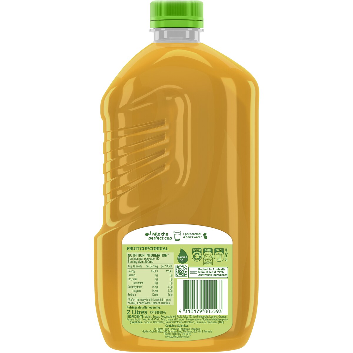 Golden Circle Fruit Cup Cordial Pineapple Drink Cordials 2l