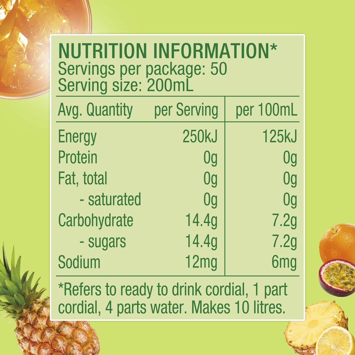 Golden Circle Fruit Cup Cordial Pineapple Drink Cordials 2l