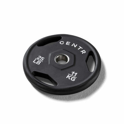 Centr Rubber Olympic Weight Set with Bar Black Chrome Plates and Locking Collars 136kg 2.13m