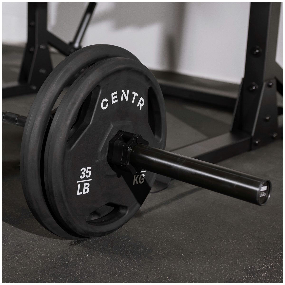 Centr Rubber Olympic Weight Set with Bar Black Chrome Plates and Locking Collars 136kg 2.13m