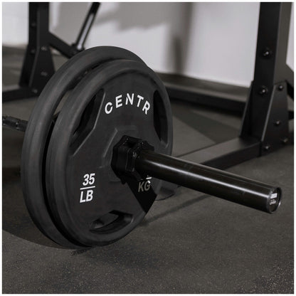 Centr Rubber Olympic Weight Set with Bar Black Chrome Plates and Locking Collars 136kg 2.13m