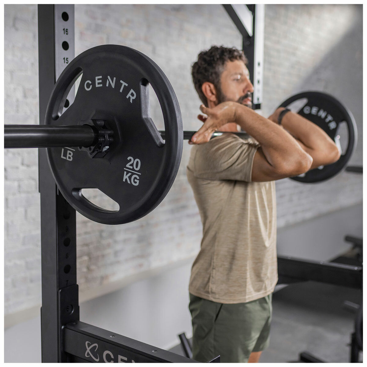 Centr Rubber Olympic Weight Set with Bar Black Chrome Plates and Locking Collars 136kg 2.13m