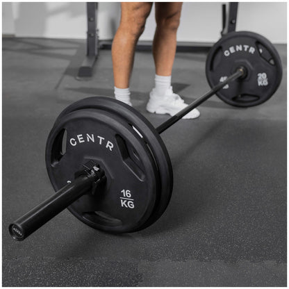 Centr Rubber Olympic Weight Set with Bar Black Chrome Plates and Locking Collars 136kg 2.13m
