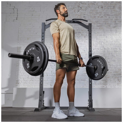 Centr Rubber Olympic Weight Set with Bar Black Chrome Plates and Locking Collars 136kg 2.13m