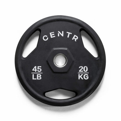 Centr Rubber Olympic Weight Set with Bar Black Chrome Plates and Locking Collars 136kg 2.13m