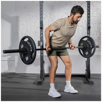 Centr Rubber Olympic Weight Set with Bar Black Chrome Plates and Locking Collars 136kg 2.13m