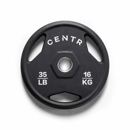 Centr Rubber Olympic Weight Set with Bar Black Chrome Plates and Locking Collars 136kg 2.13m