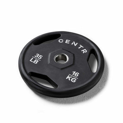 Centr Rubber Olympic Weight Set with Bar Black Chrome Plates and Locking Collars 136kg 2.13m